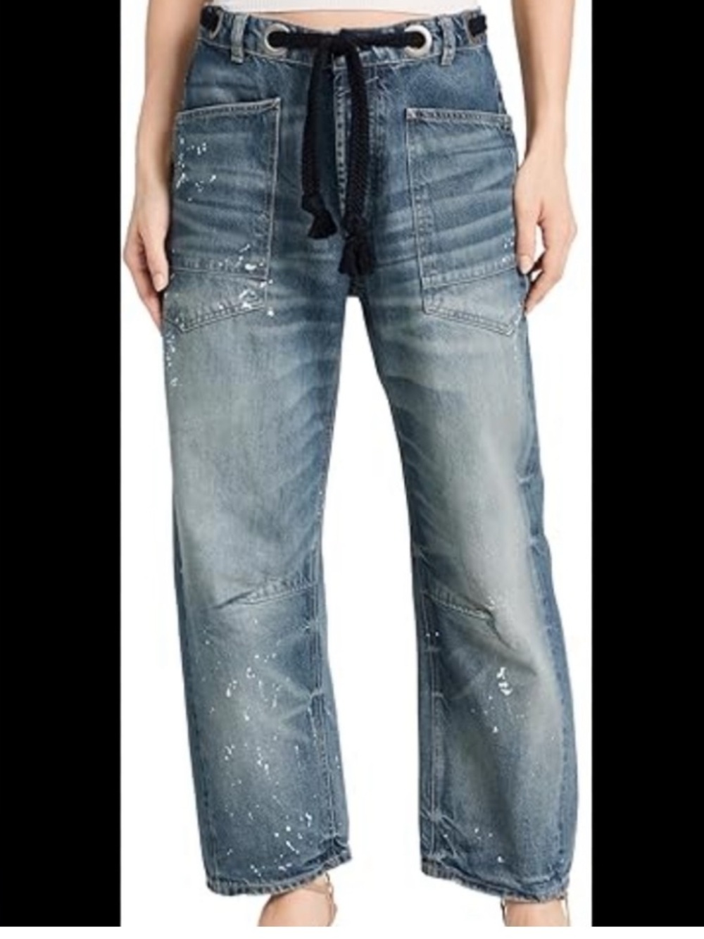 Flamingals Distressed jeans 2x NEW Washed Blue barrel Boyfriend grommet Tie